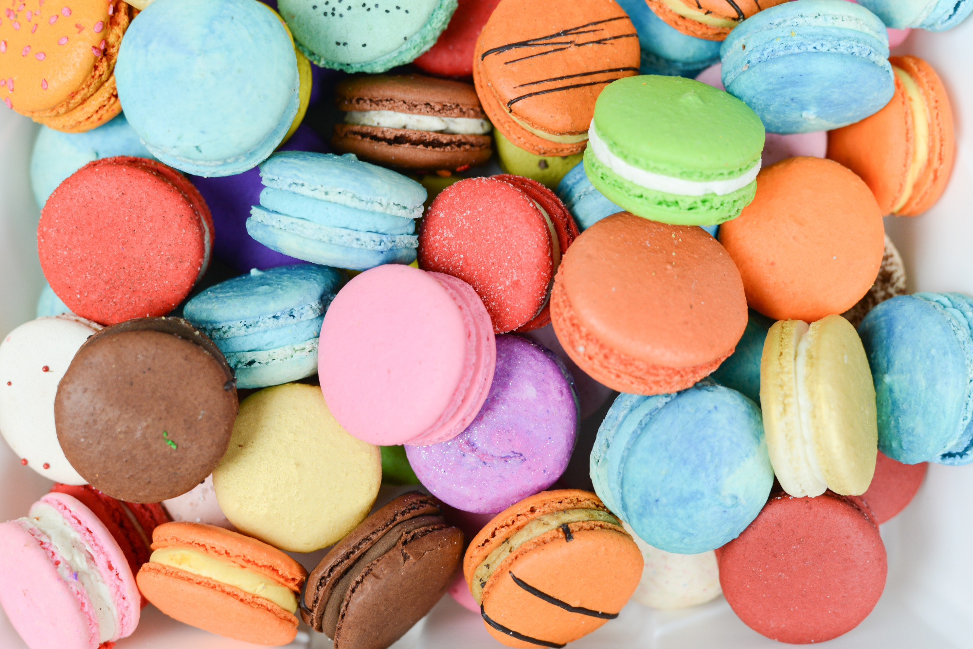 high angle shot of macarons